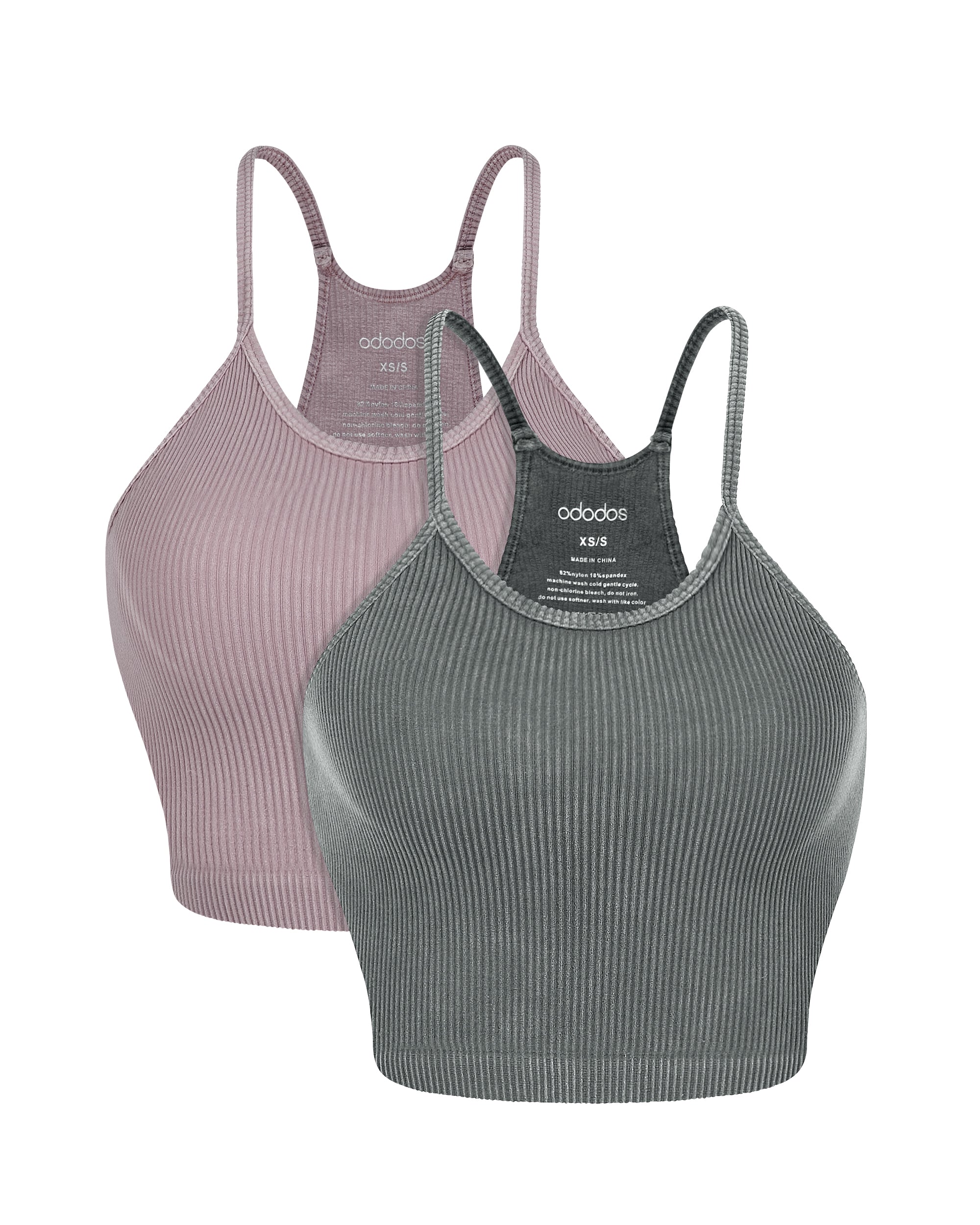 2-Pack Rib-Knit Crop Tank Tops Charcoal+Dusty Orchid - ododos