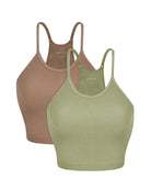 2-Pack Rib-Knit Crop Tank Tops Dusty Olive+Chocolate - ododos