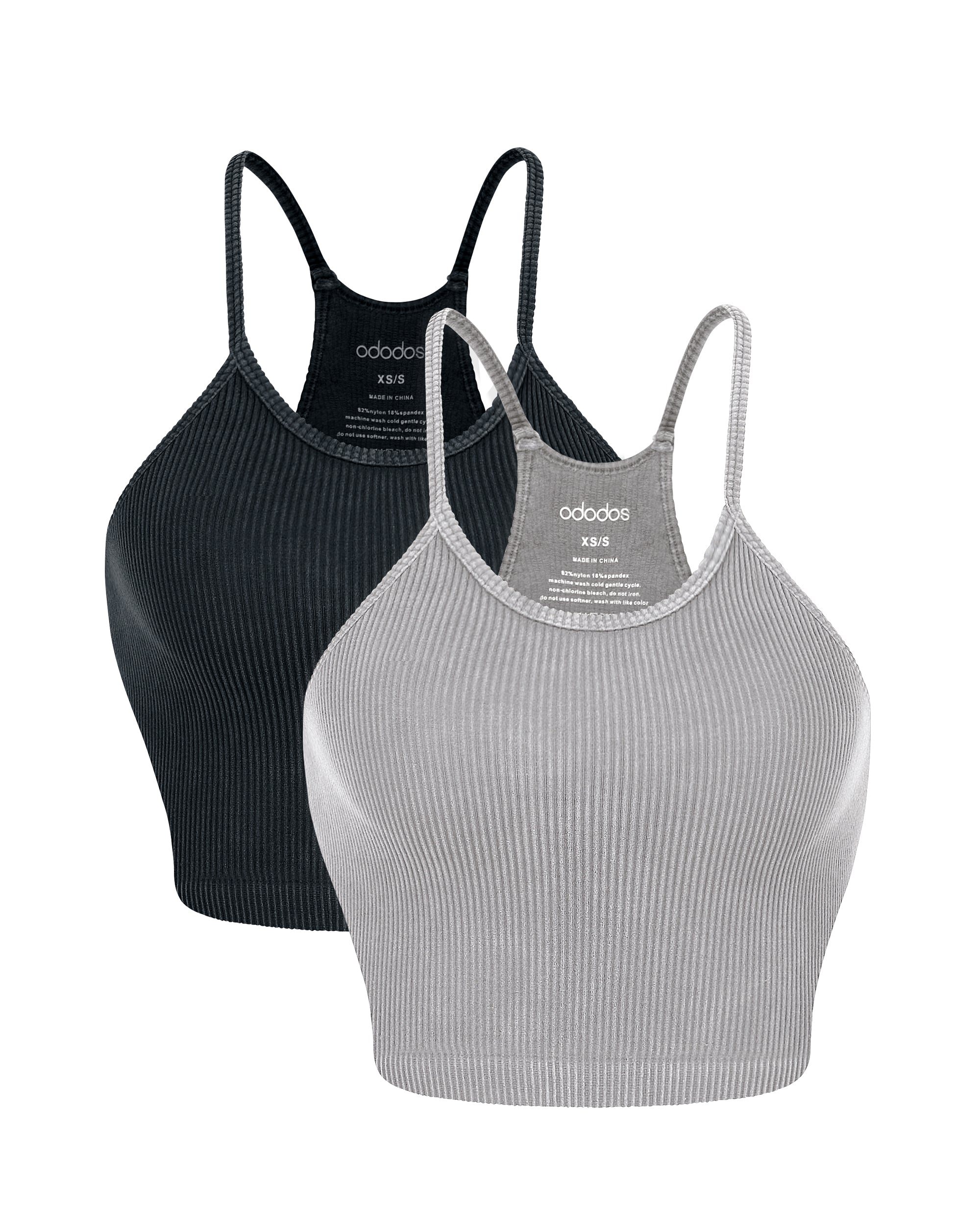 2-Pack Rib-Knit Crop Tank Tops Gray+Black - ododos