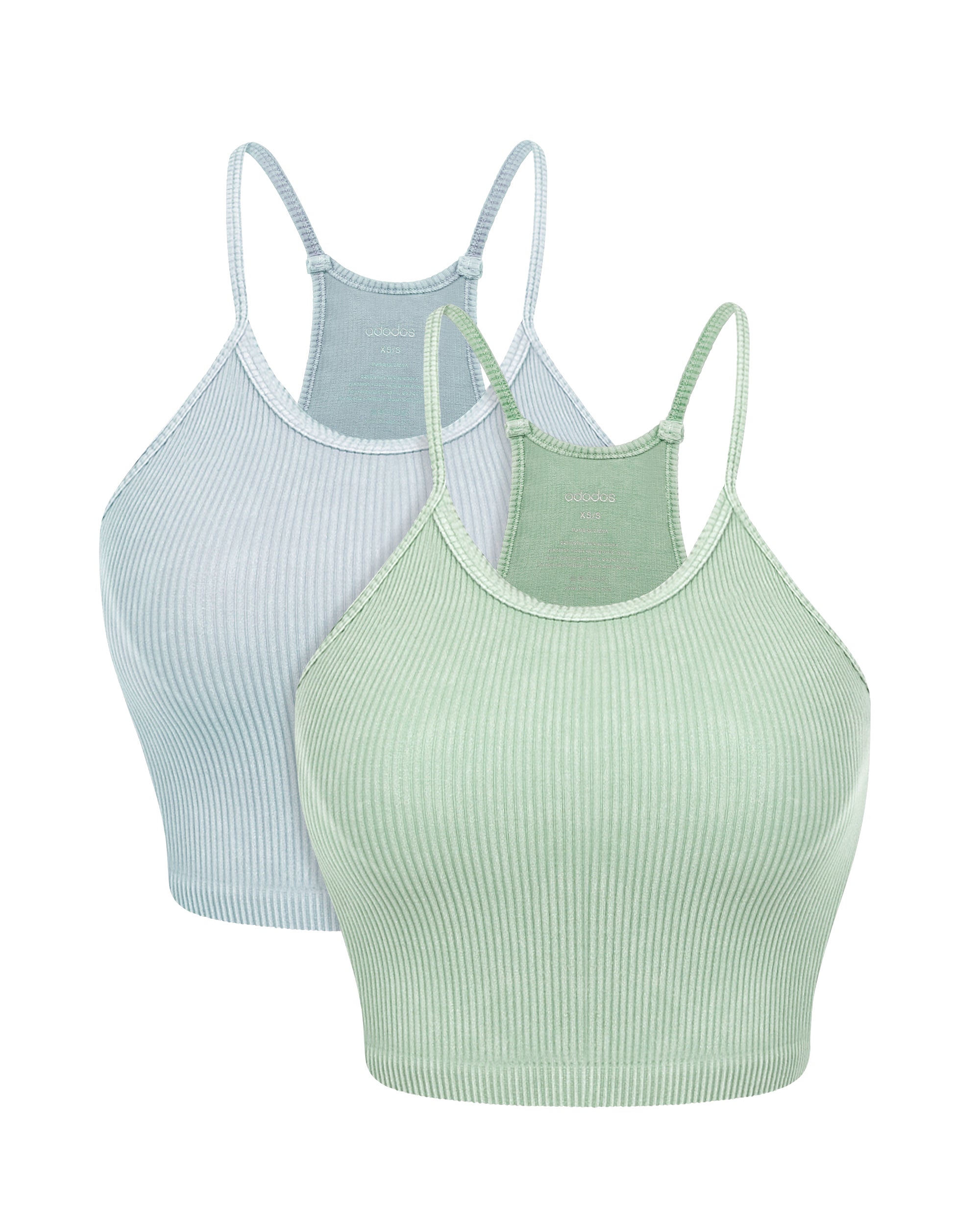 2-Pack Rib-Knit Crop Tank Tops Light Green+Light Blue - ododos