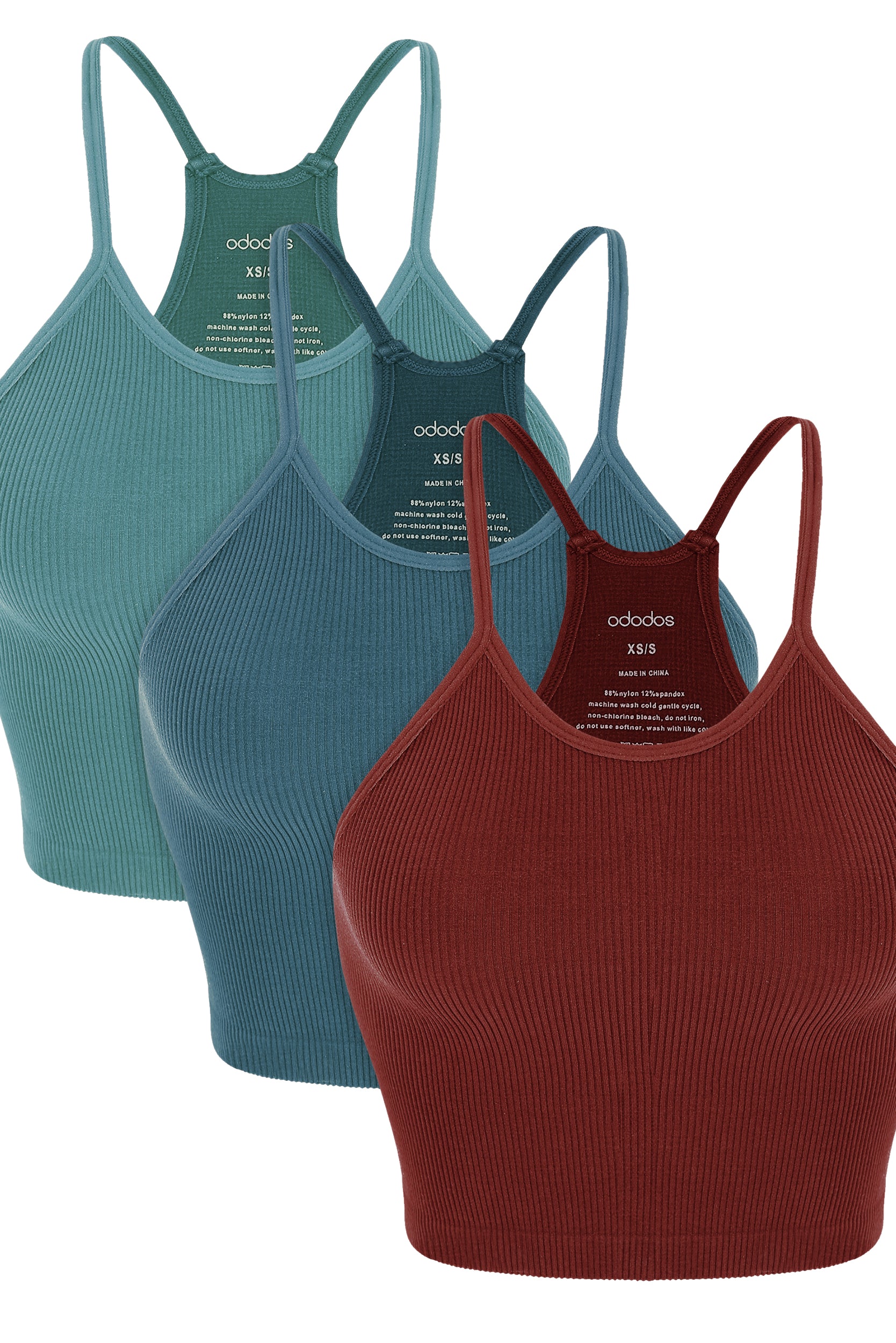 3-Pack Seamless Ribbed Crop Camisole Claret+Ocean+SkyBlue - ododos