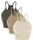 3-Pack Seamless Ribbed Crop Camisole Mushroom+Taupe+Charcoal - ododos