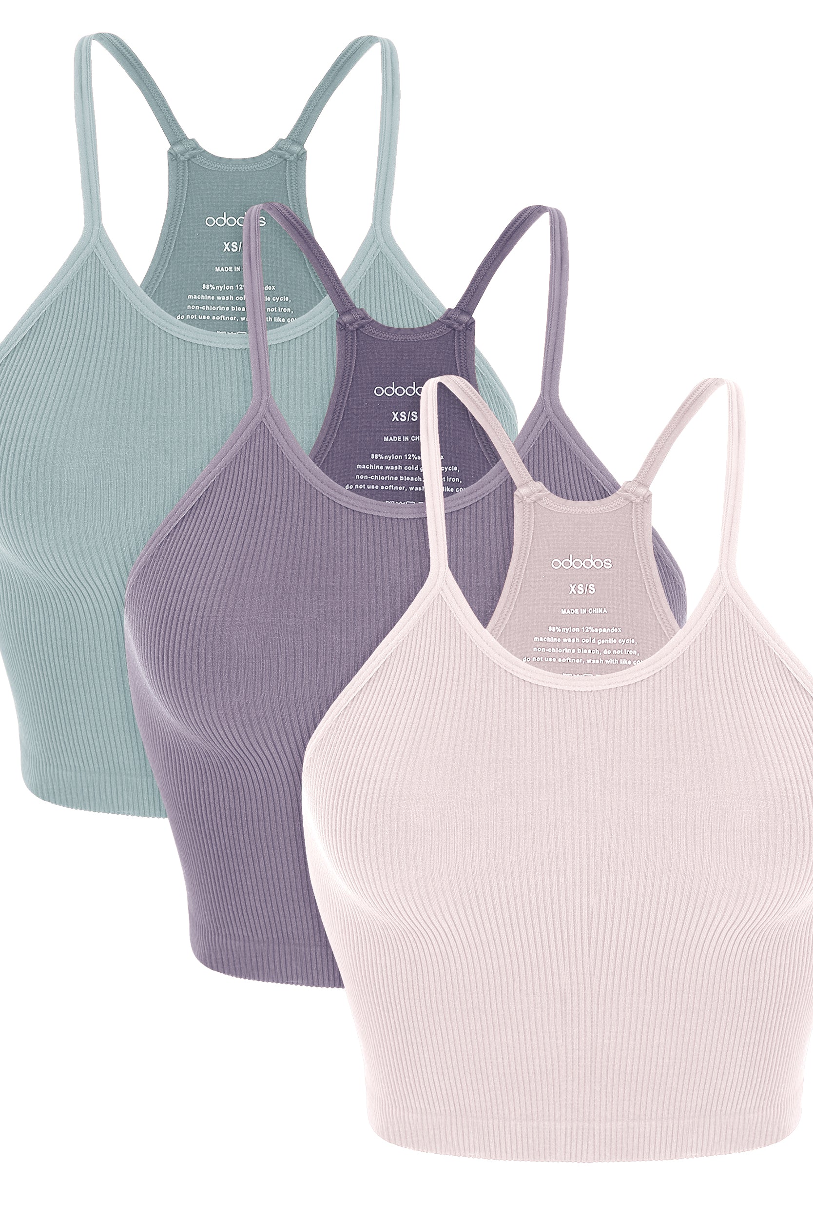 3-Pack Seamless Ribbed Crop Camisole PinkLace+Violet+Iceberg - ododos