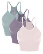 3-Pack Seamless Ribbed Crop Camisole PinkLace+Violet+Iceberg - ododos