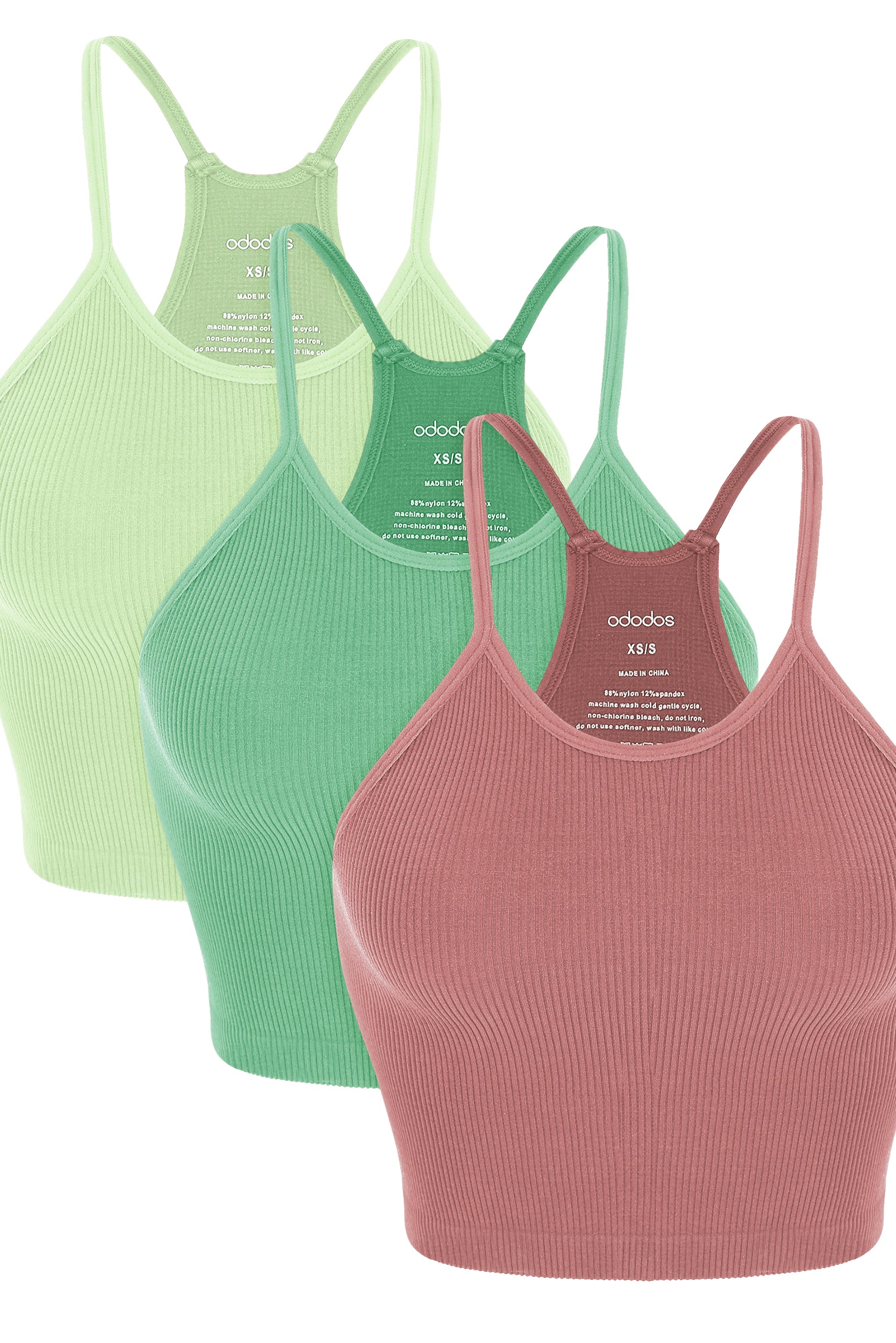 3-Pack Seamless Ribbed Crop Camisole Watermelon+Emerald+Mint - ododos