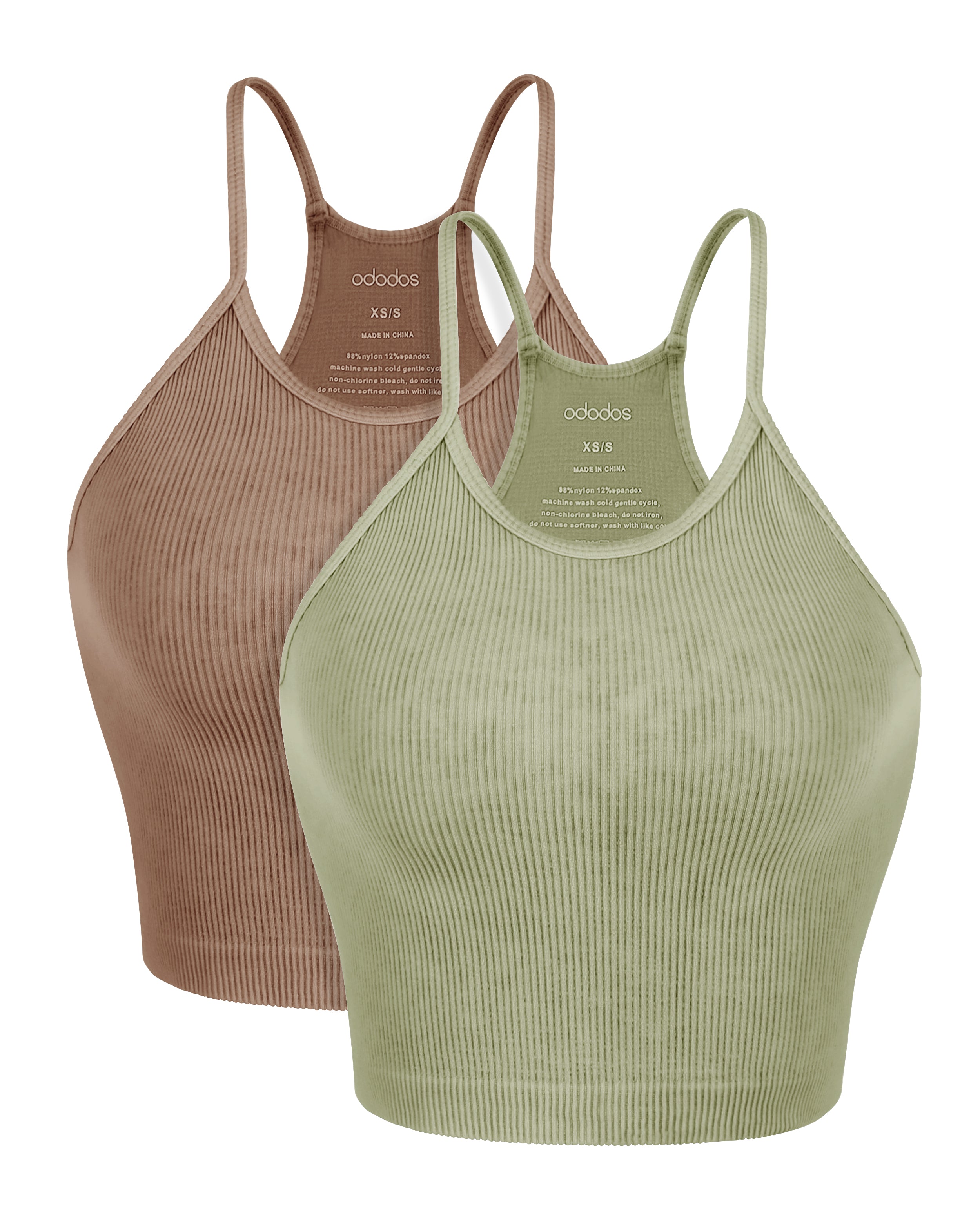 2-Pack Seamless Rib-Knit Camisole Dusty Olive+Chocolate - ododos