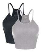 2-Pack Seamless Rib-Knit Camisole Gray+Black - ododos