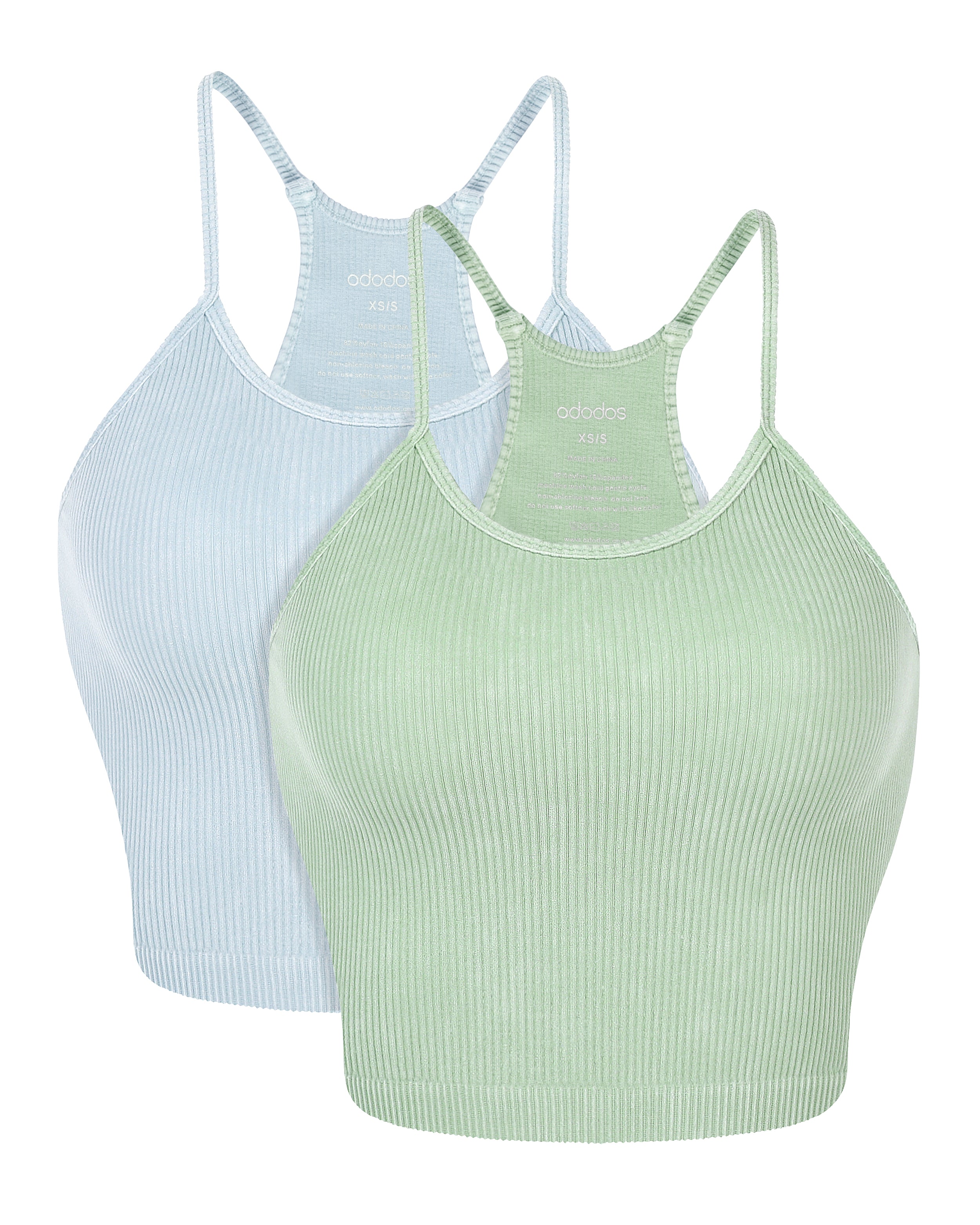 2-Pack Seamless Rib-Knit Camisole Light Green+Light Blue - ododos