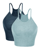 2-Pack Seamless Rib-Knit Camisole Navy+Vintage Blue - ododos