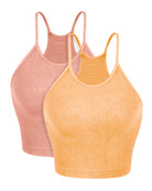 2-Pack Seamless Rib-Knit Camisole Sunglow+Peach Pink - ododos