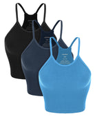 3-Pack Long Seamless Camisole Black+Navy+Blue - ododos