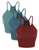3-Pack Long Seamless Camisole Claret+Ocean+SkyBlue - ododos