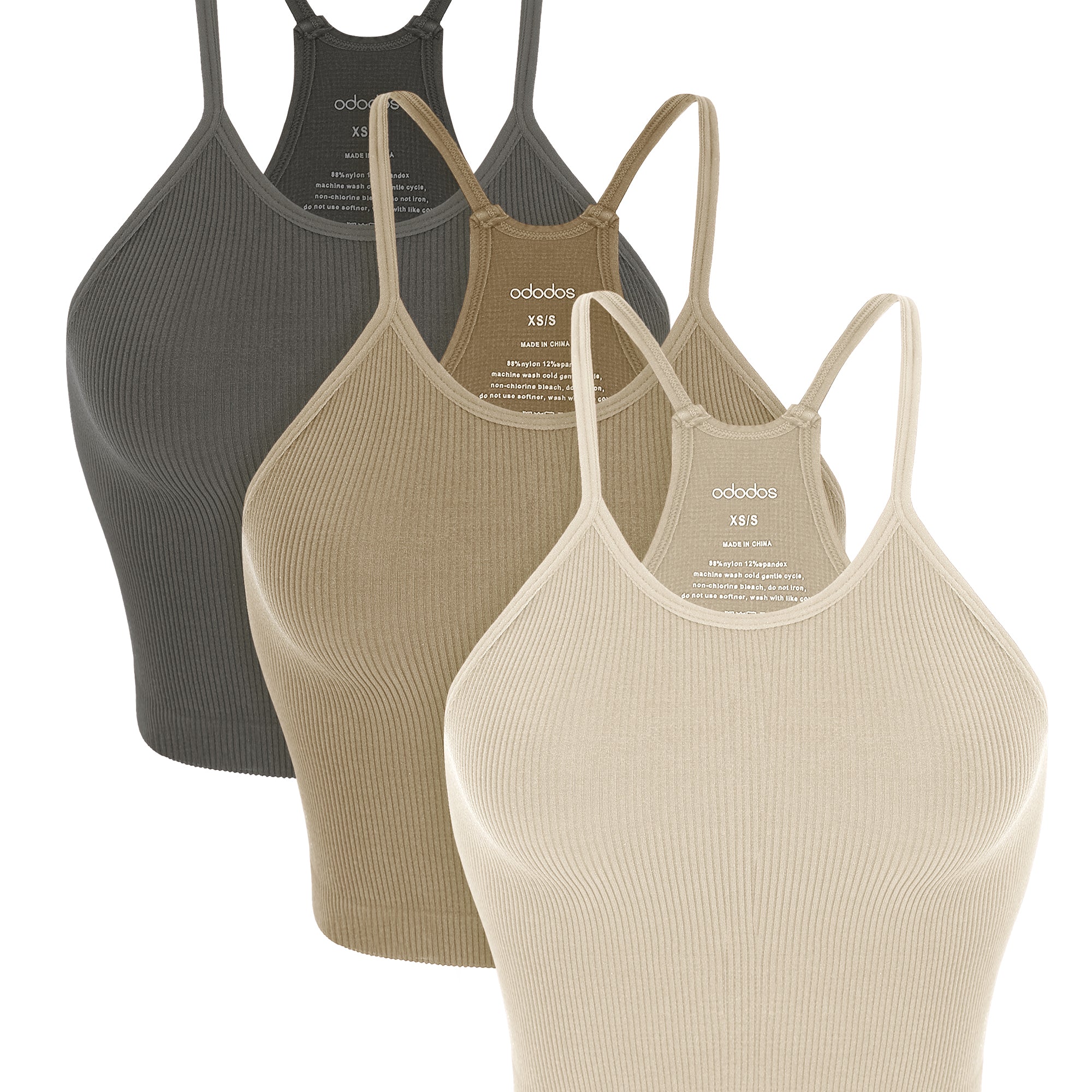 3-Pack Long Seamless Camisole Mushroom+Taupe+Charcoal - ododos