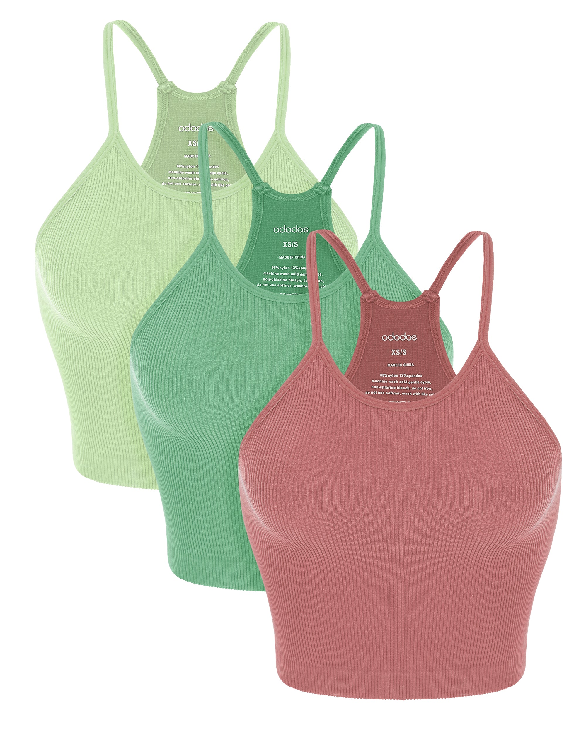 3-Pack Long Seamless Camisole Watermelon+Emerald+Mint - ododos