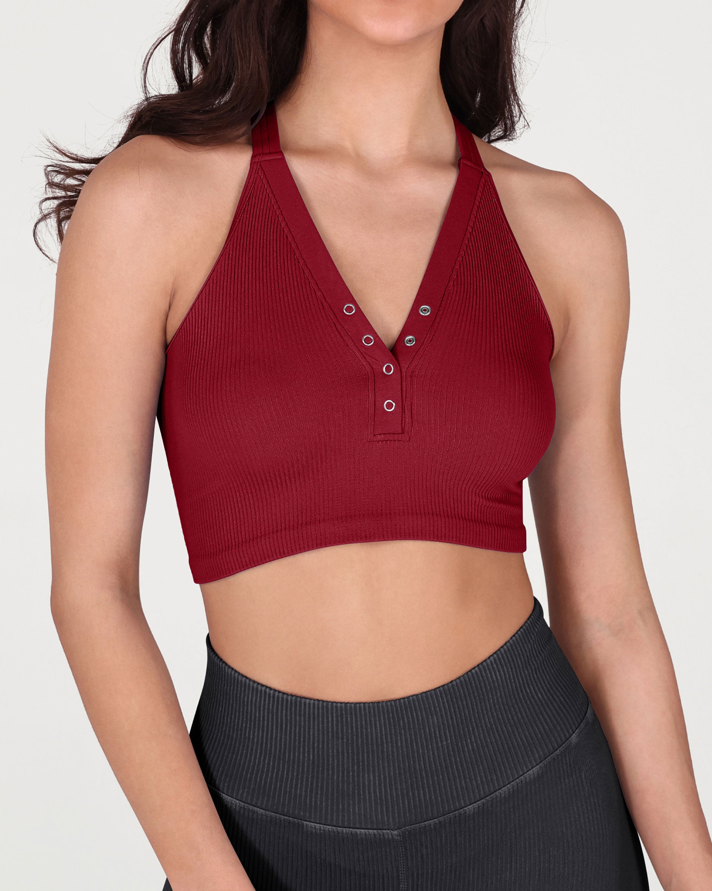 2-Pack Seamless Henley Crop Tops - ododos