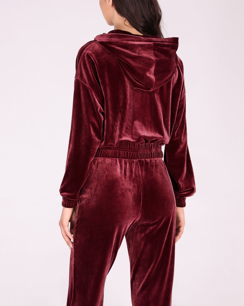  Velour Tracksuit 2 Piece Outfits Long Sleeve Cropped Zip Hooded Sweatshirt & Track Pants Set - ododos