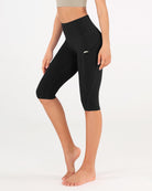 High Waist Knee Length Cropped Leggings Black - ododos