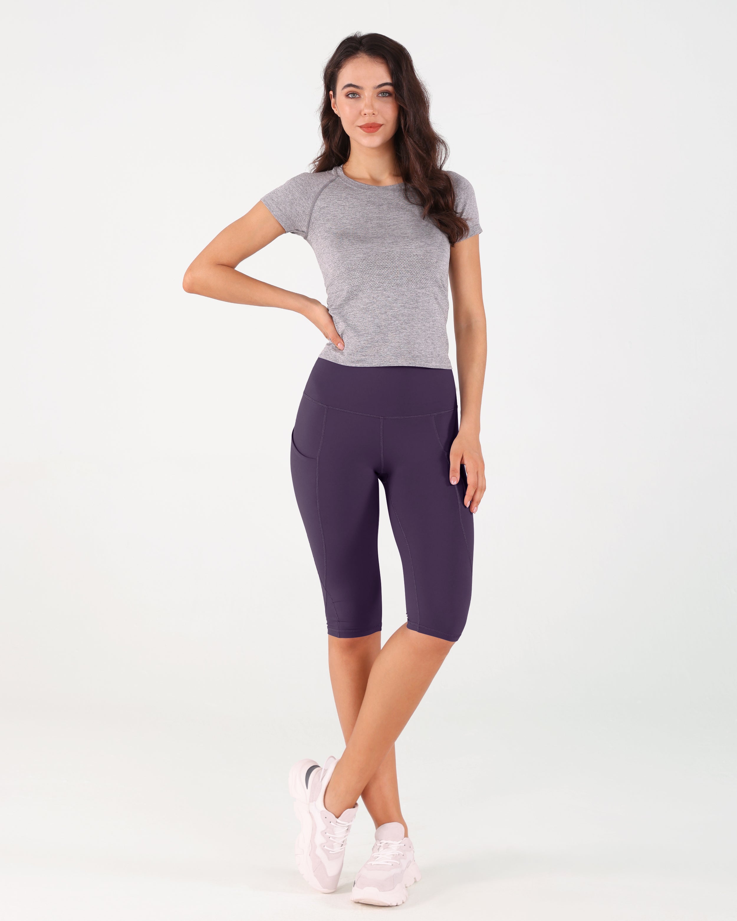 High Waist Knee Length Cropped Leggings - ododos