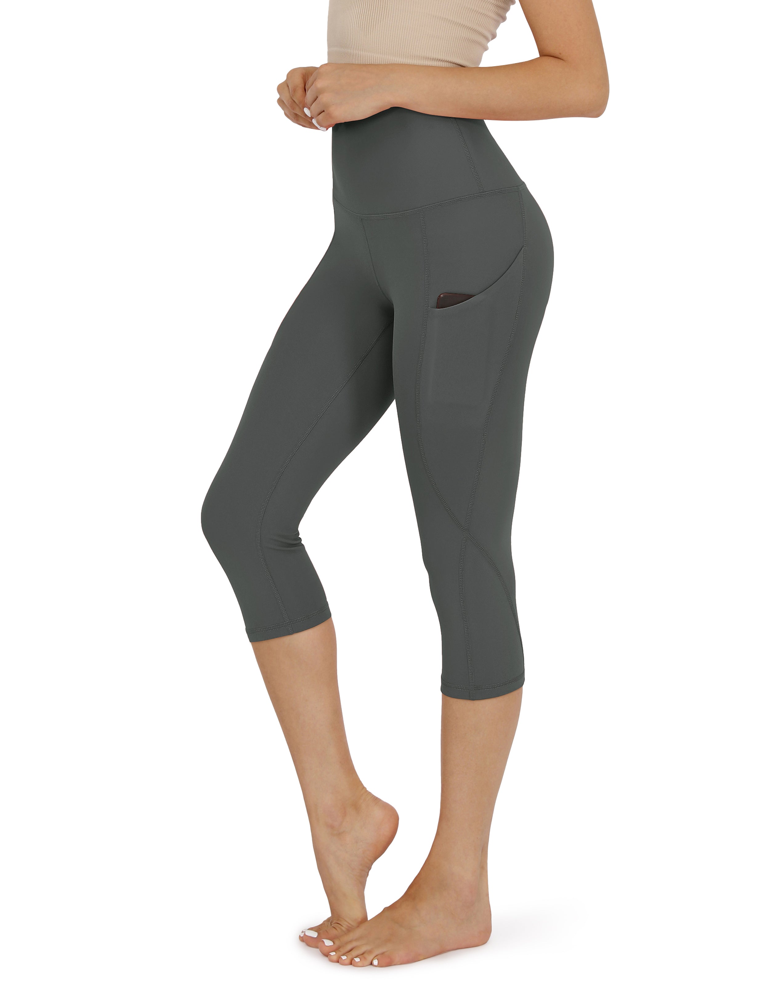 19" High Waist Yoga Capris with Pockets Charcoal - ododos