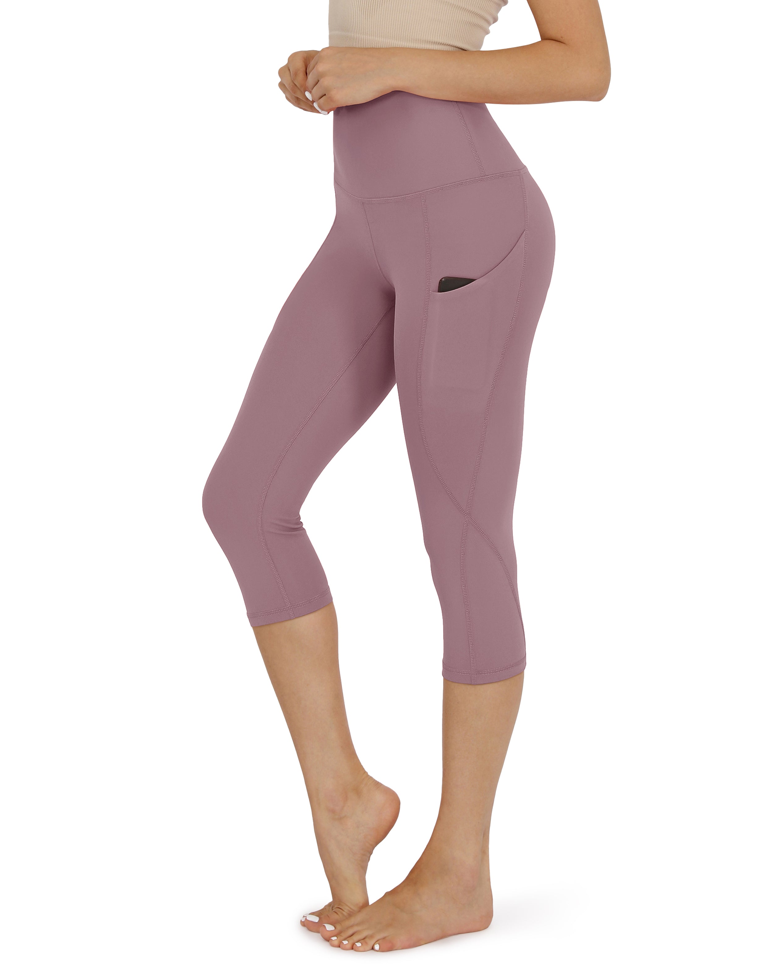 ODODOS High Waist Yoga Capris with Pockets-Lavender