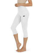 ODODOS High Waist Yoga Capris with Pockets-White