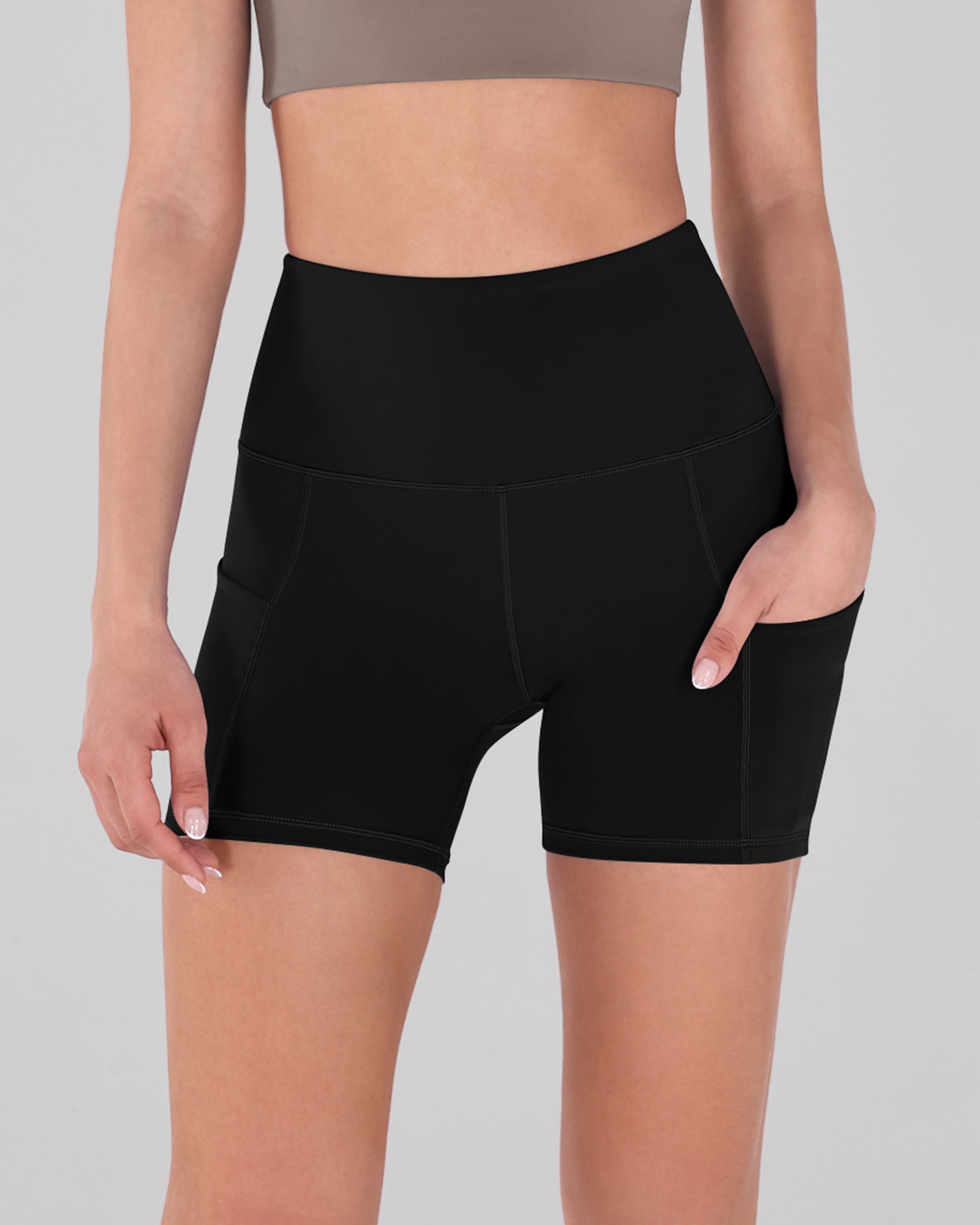 5" High Waist Tummy Control Shorts with Pockets Black - ododos