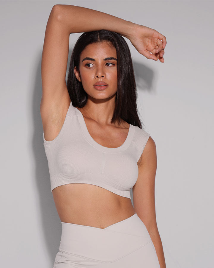 Seamless Scoop Neck Ribbed Cropped Tank